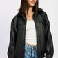 Shearling Collar Vegan Leather Jacket - DAVERRI FASHIONS