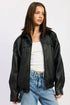 Shearling Collar Vegan Leather Jacket - DAVERRI FASHIONS
