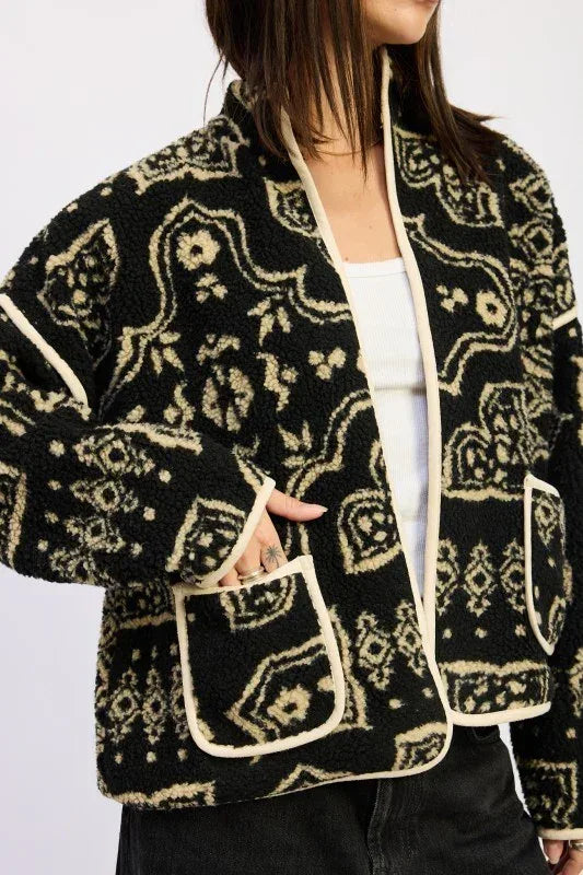 Paisley Sherpa Jacket - DAVERRI FASHIONS