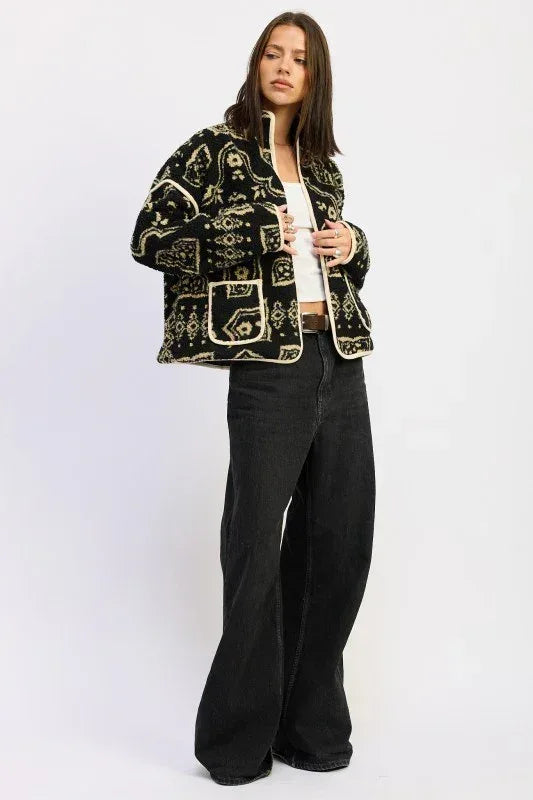 Paisley Sherpa Jacket - DAVERRI FASHIONS