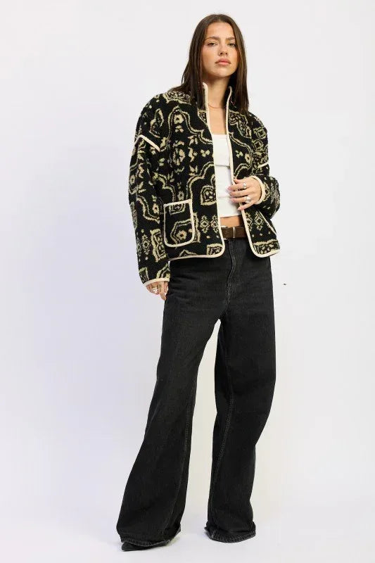 Paisley Sherpa Jacket - DAVERRI FASHIONS