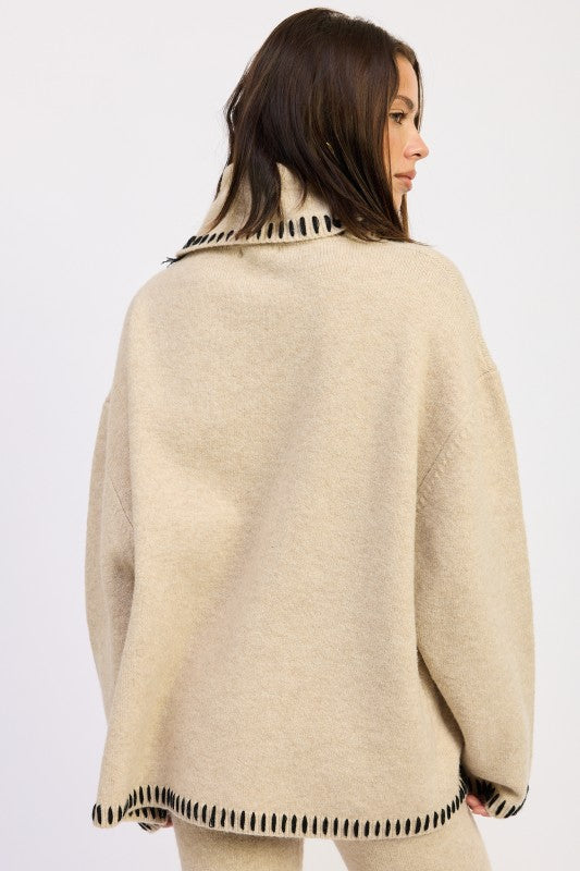 Oversized Turtle Neck Sweater with Stitching | Sweaters Daverri Fashions