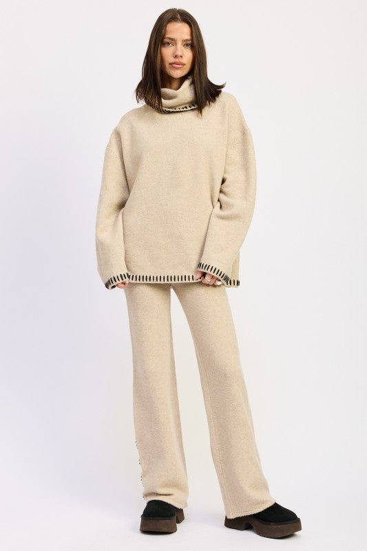 Oversized Turtle Neck Sweater with Stitching | Sweaters Daverri Fashions