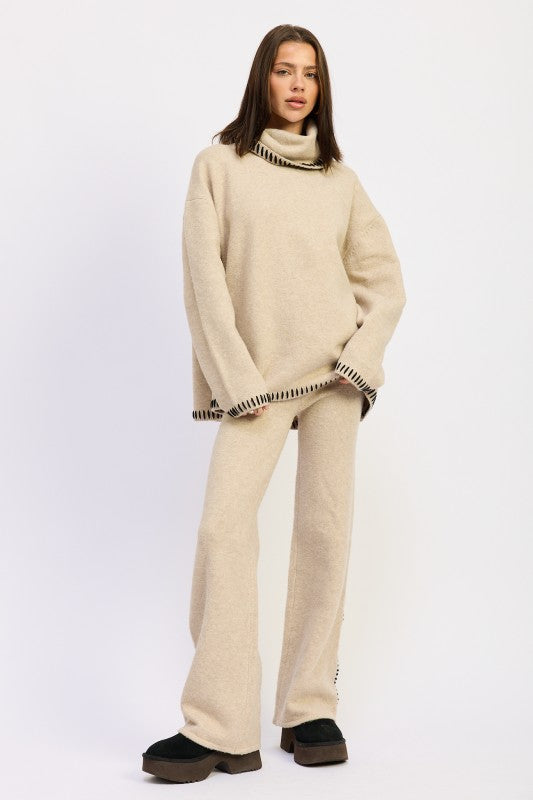 Oversized Turtle Neck Sweater with Stitching | Sweaters Daverri Fashions
