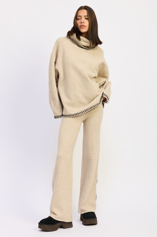 Oversized Turtle Neck Sweater with Stitching | Sweaters Daverri Fashions