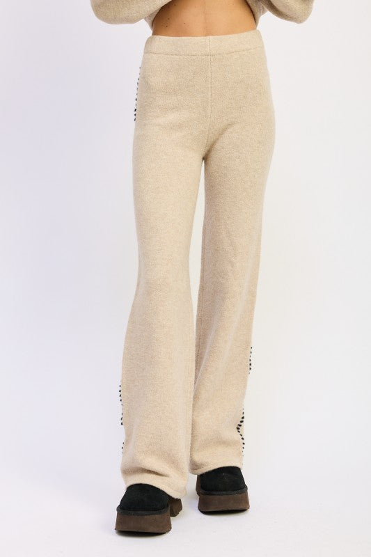 Wide Leg Pants with Blanket Stitching | Pants Daverri Fashions