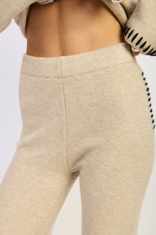 Wide Leg Pants with Blanket Stitching | Pants Daverri Fashions