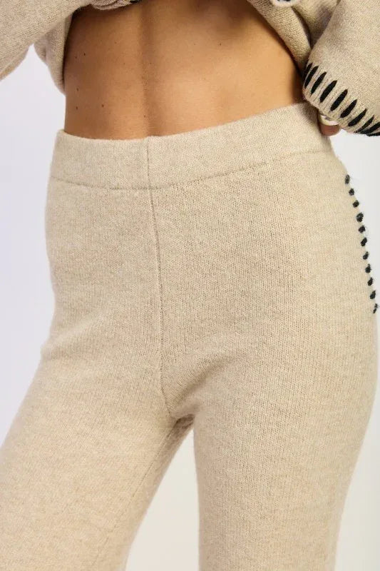 Wide Leg Pants with Blanket Stitching - DAVERRI FASHIONS