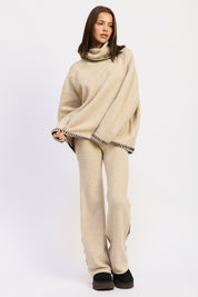 Wide Leg Pants with Blanket Stitching | Pants Daverri Fashions