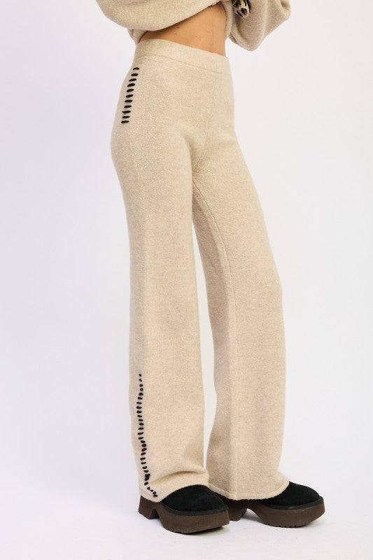 Wide Leg Pants with Blanket Stitching | Pants Daverri Fashions
