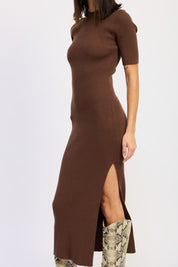 Ribbed Sweater Midi Dress with Slit | Midi Dresses Daverri Fashions