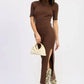 Ribbed Sweater Midi Dress with Slit - DAVERRI FASHIONS