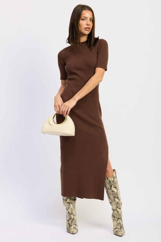 Ribbed Sweater Midi Dress with Slit | Midi Dresses Daverri Fashions