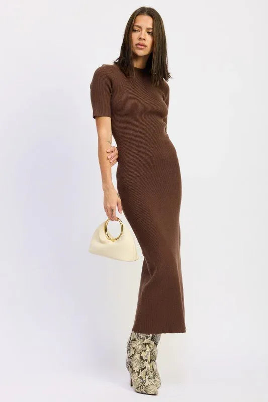 Ribbed Sweater Midi Dress with Slit - DAVERRI FASHIONS