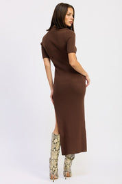 Ribbed Sweater Midi Dress with Slit | Midi Dresses Daverri Fashions
