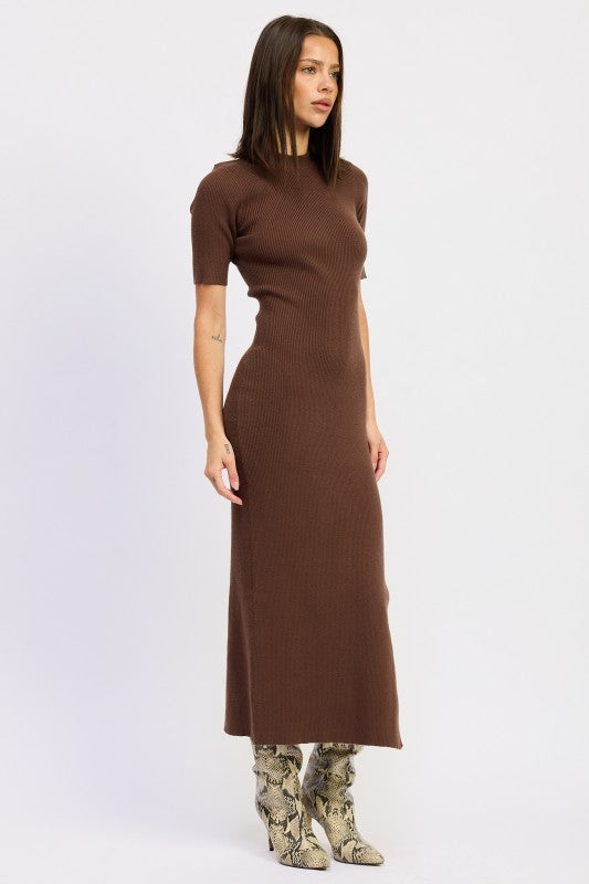 Ribbed Sweater Midi Dress with Slit | Midi Dresses Daverri Fashions