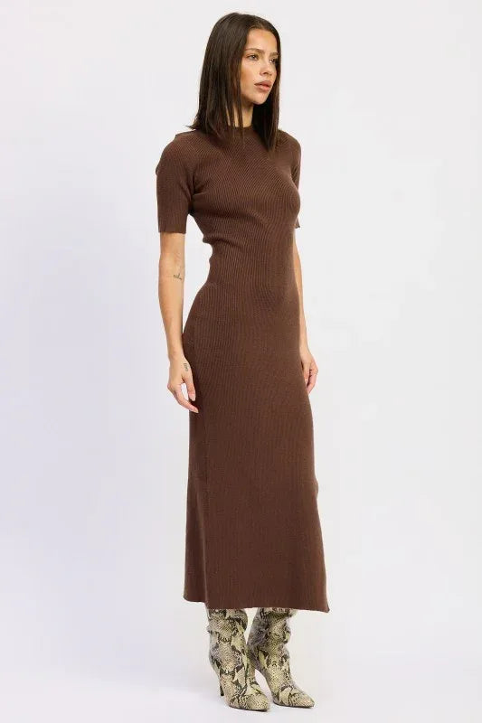 Ribbed Sweater Midi Dress with Slit - DAVERRI FASHIONS