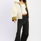 Reversible suede shearling jacket in cream with olive green lining