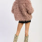 SHAGGY FAUX FUR COAT WITH COLLAR - DAVERRI FASHIONS
