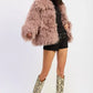 SHAGGY FAUX FUR COAT WITH COLLAR - DAVERRI FASHIONS