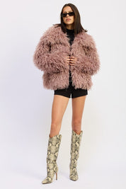 SHAGGY FAUX FUR COAT WITH COLLAR | Coats Daverri Fashions