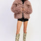SHAGGY FAUX FUR COAT WITH COLLAR - DAVERRI FASHIONS