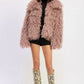 SHAGGY FAUX FUR COAT WITH COLLAR - DAVERRI FASHIONS