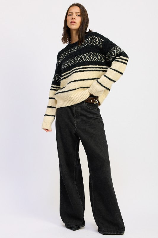 Fair Isle Striped Oversized Sweater | Sweaters Daverri Fashions