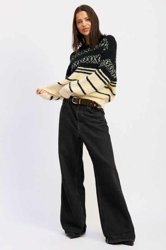 Fair Isle Striped Oversized Sweater | Sweaters Daverri Fashions