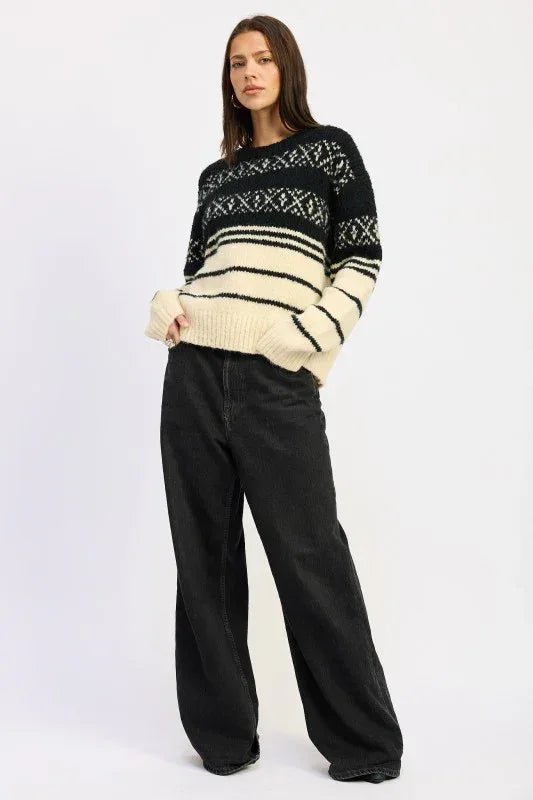 Fair Isle Striped Oversized Sweater - DAVERRI FASHIONS