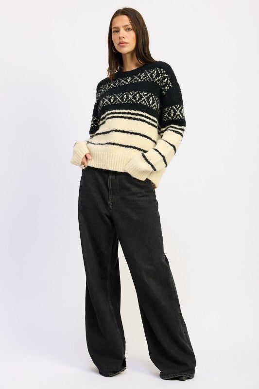 Fair Isle Striped Oversized Sweater | Sweaters Daverri Fashions