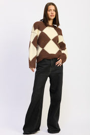 Two Tone Argyle Oversized Sweater | Sweaters Daverri Fashions