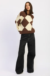 Two Tone Argyle Oversized Sweater | Sweaters Daverri Fashions