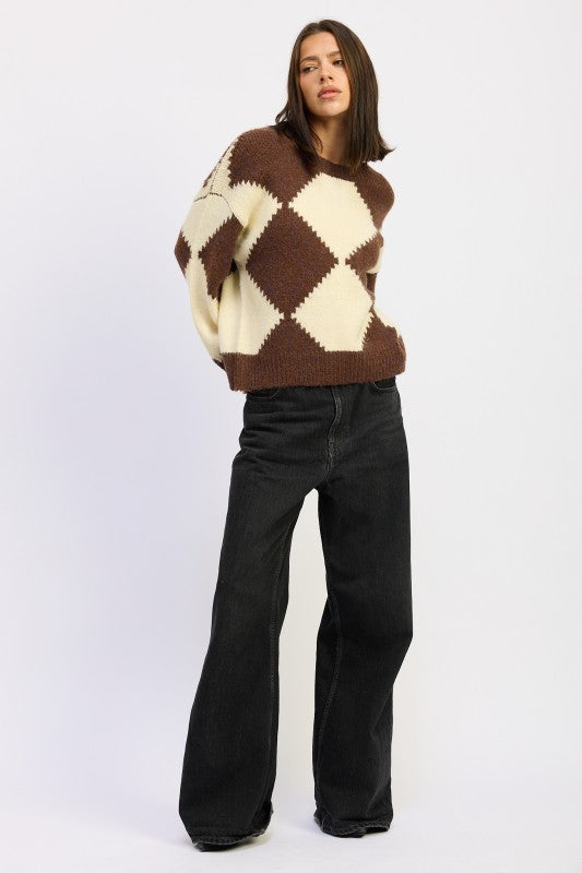 Two Tone Argyle Oversized Sweater | Sweaters Daverri Fashions