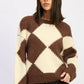 Two Tone Argyle Oversized Sweater - DAVERRI FASHIONS
