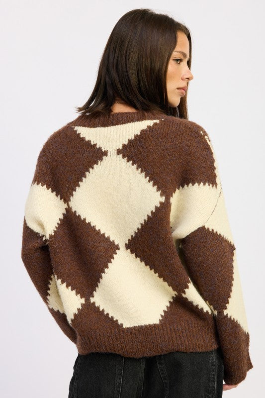 Two Tone Argyle Oversized Sweater | Sweaters Daverri Fashions