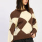 Two Tone Argyle Oversized Sweater - DAVERRI FASHIONS