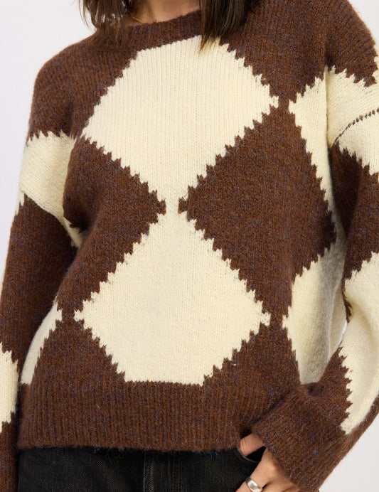 Two Tone Argyle Oversized Sweater | Sweaters Daverri Fashions