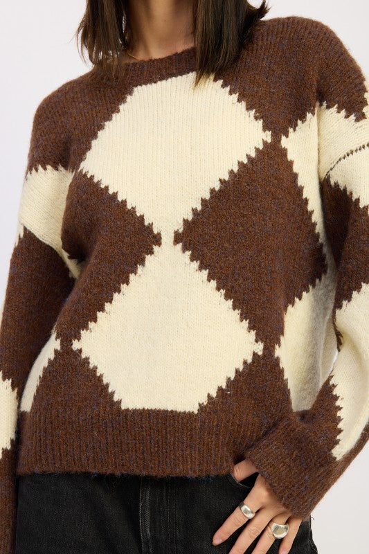 Two Tone Argyle Oversized Sweater | Sweaters Daverri Fashions