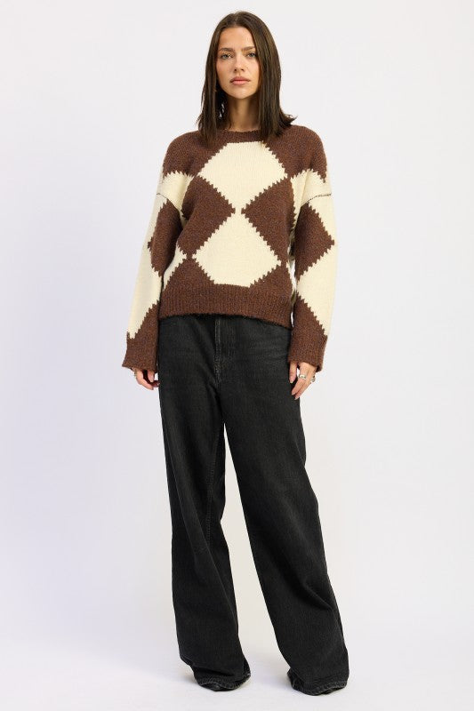 Two Tone Argyle Oversized Sweater | Sweaters Daverri Fashions