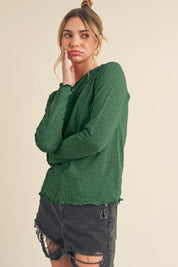 Aemi + Co Lettuce Hemline Round Neck Raglan Sleeve T-Shirt | T-Shirts Daverri Fashions