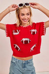 BiBi Gameday Sequin Football Embroidered Stitch Sweater - DAVERRI FASHIONS