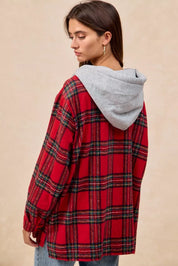 BiBi Brushed Plaid Hooded Jacket | Jackets Daverri Fashions