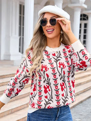 Angel Wings Flower Round Neck Long Sleeve Sweater | Sweaters Daverri Fashions