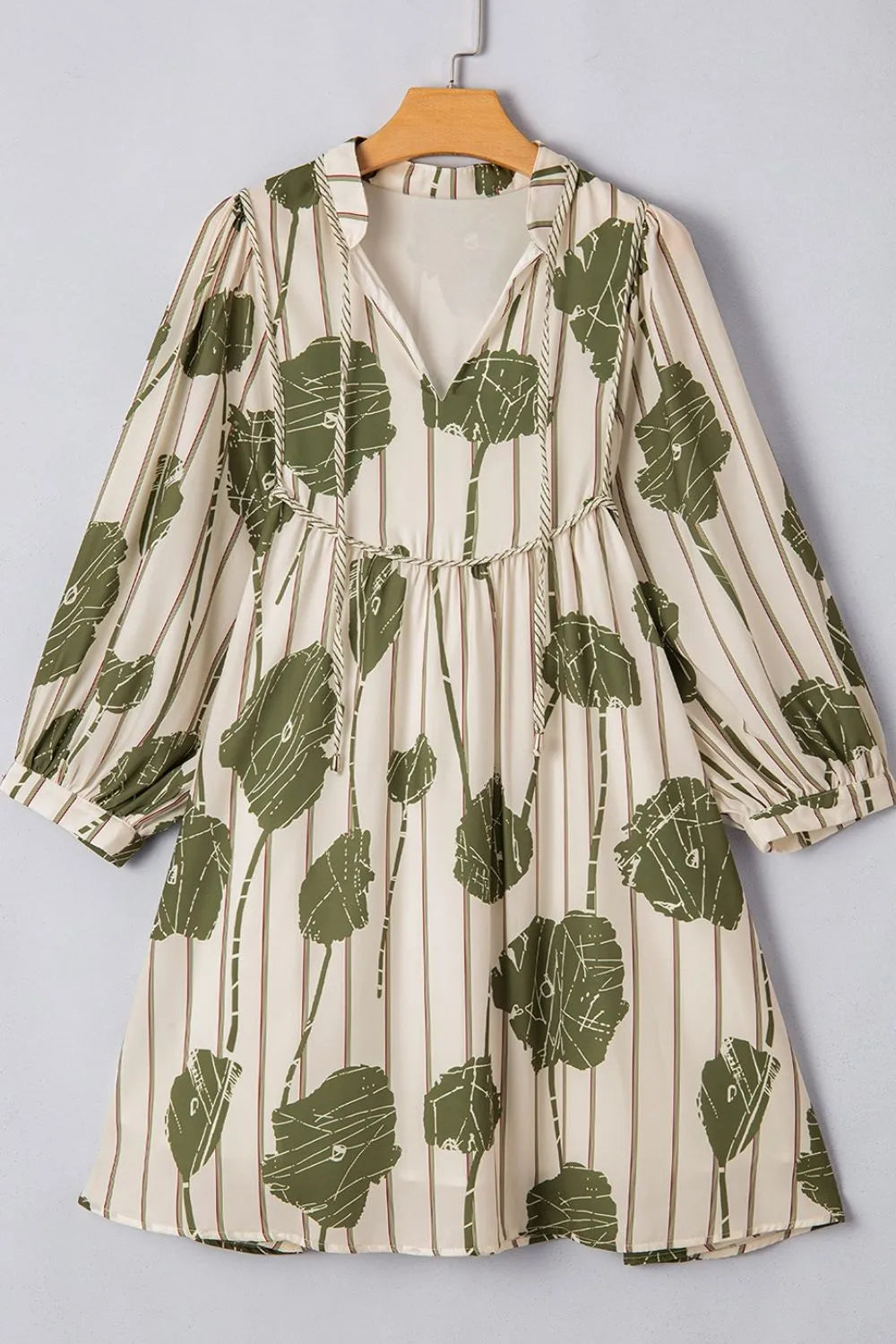 Printed Tie Neck Balloon Sleeve Mini Dress | Dresses Daverri Fashions