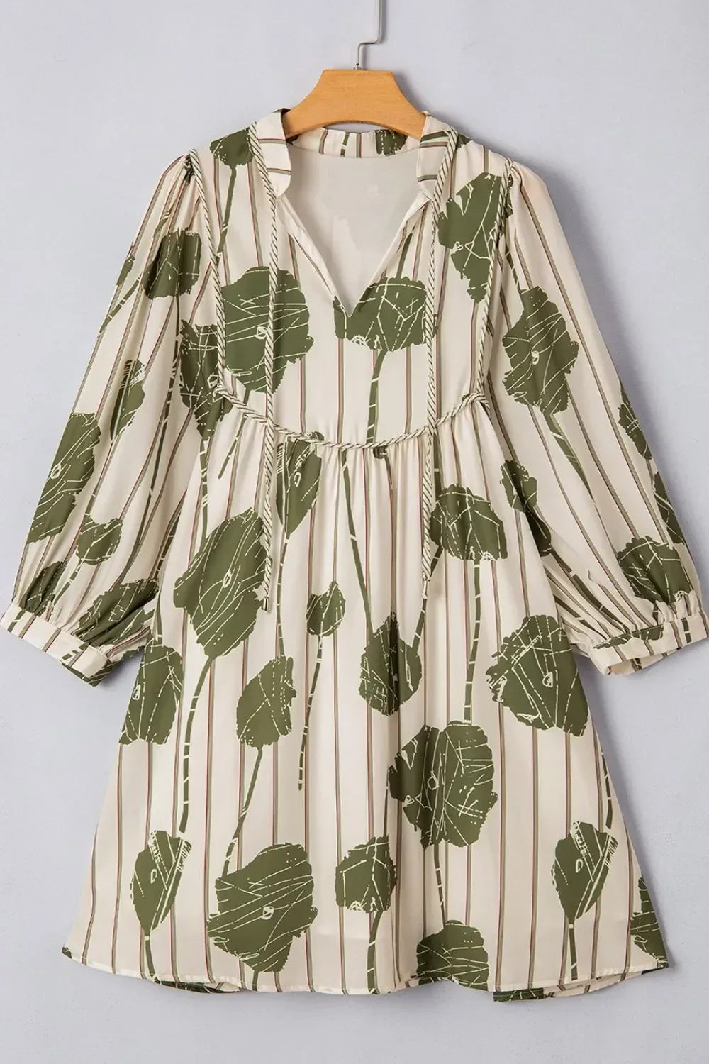 Printed Tie Neck Balloon Sleeve Mini Dress - DAVERRI FASHIONS