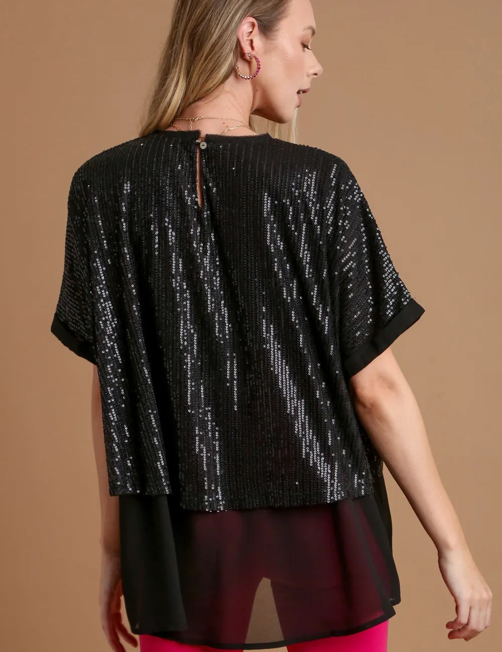 Umgee Sequin Half Sleeve Layered Blouse | Blouses Daverri Fashions
