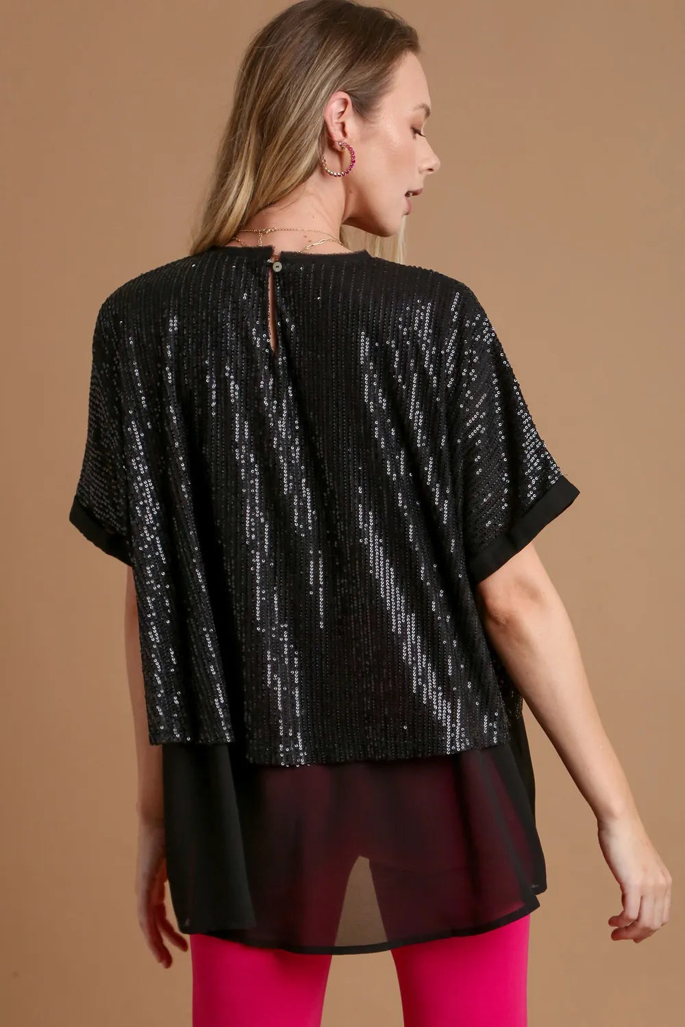 Umgee Sequin Half Sleeve Layered Blouse | Blouses Daverri Fashions