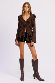Tie Front Ruffled Top | Blouses Daverri Fashions