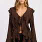 Tie Front Ruffled Top - DAVERRI FASHIONS